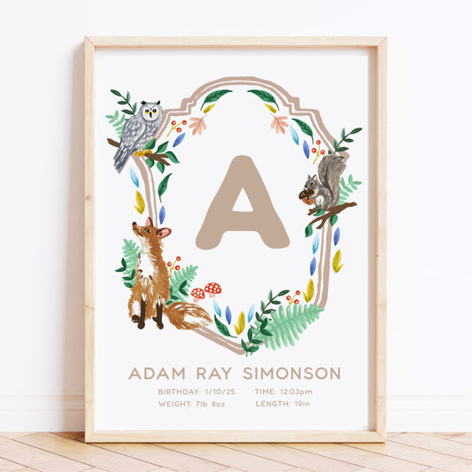 Woodland Creatures Name Print